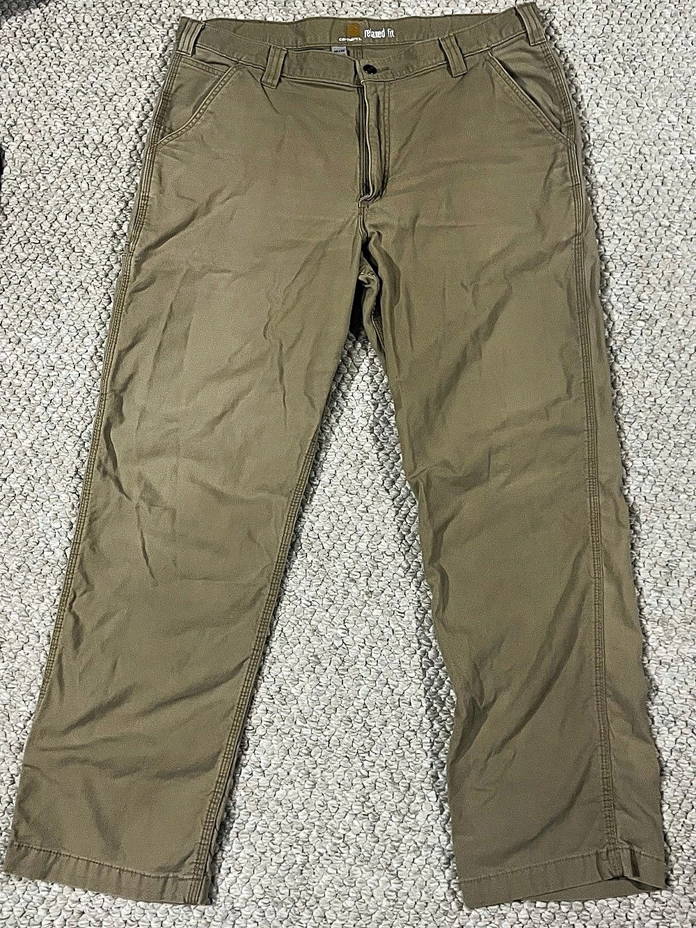 Carhartt Pants Mens 36x32 Khaki Rugged Flex Relaxed Fit Canvas Workpants